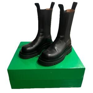 Bottega Veneta Lug Chelsea Boots Black Leather EU 37 Chunky Sole